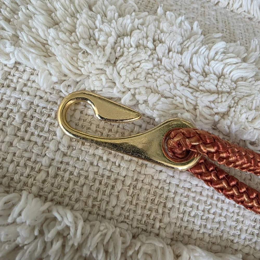 Nylon Belt With Wood Beads And Gold Accents